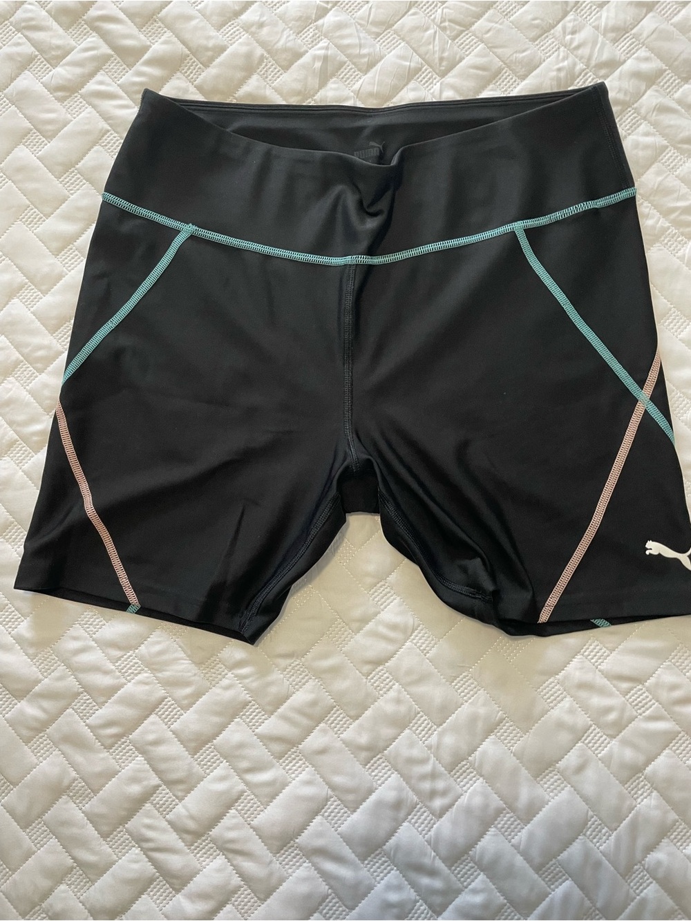 Puma Black One-Piece Style Swim Shorts with Mint & Pink Trim